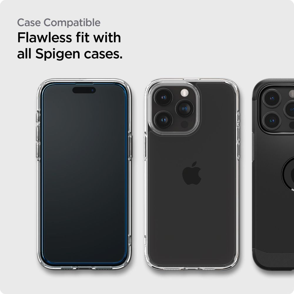 Spigen Align Master Προστατευτικό οθόνης για Apple iPhone 15 Pro, Προστατευτικό γυαλί, Πλήρης κόλληση, Σετ 2 τεμαχίων, 2.5D, Μαύρο