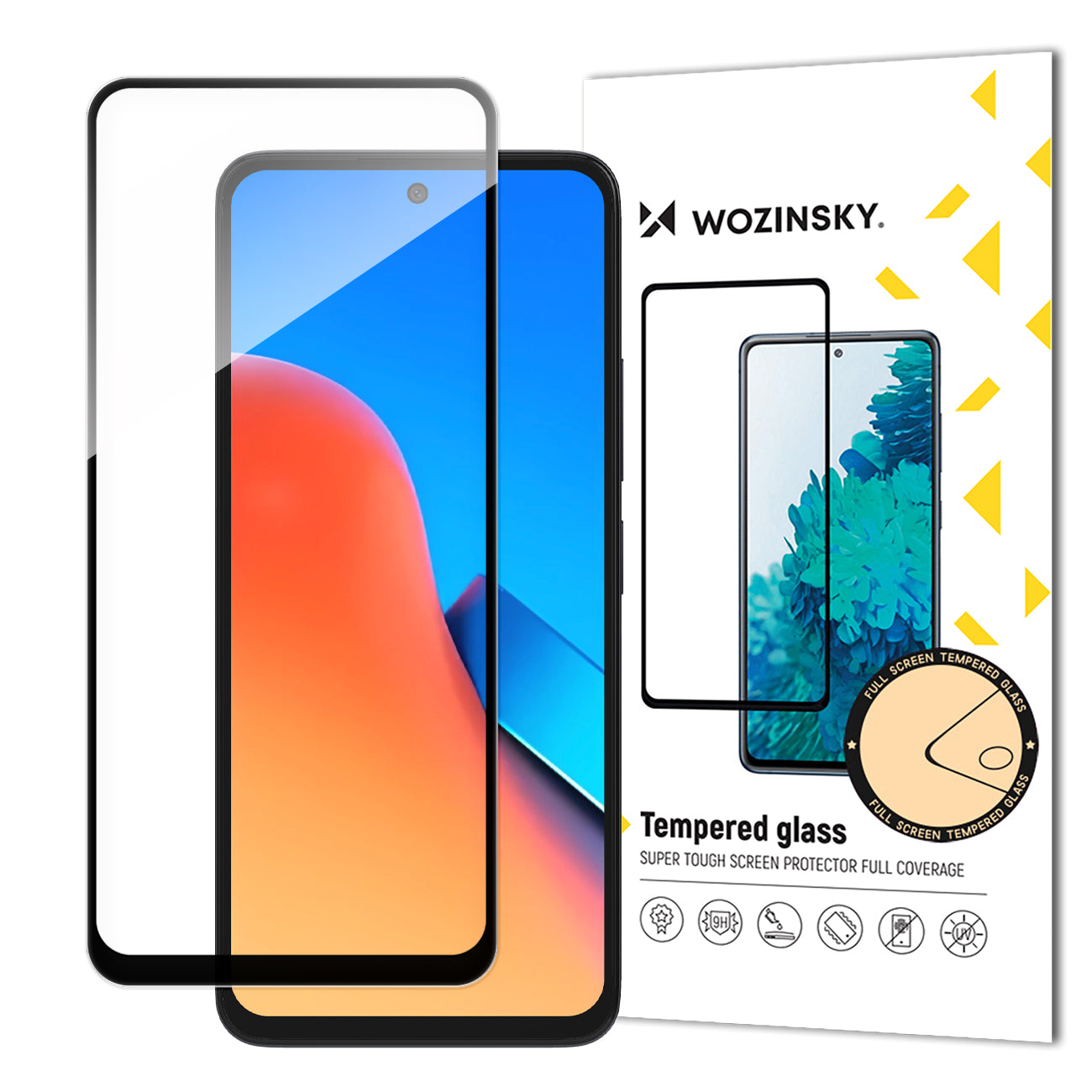WZK Προστατευτικό οθόνης για Xiaomi Redmi 12, γυάλινη ασπίδα, πλήρης κόλλα, μαύρο 