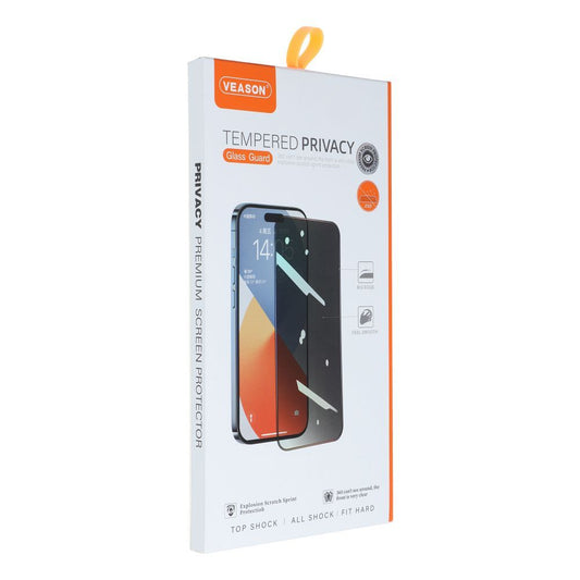 Προστατευτική μεμβράνη οθόνης Privacy Veason για Apple iPhone 15 Pro Max, Ενισχυμένο γυαλί, Πλήρης κόλλα, 6D