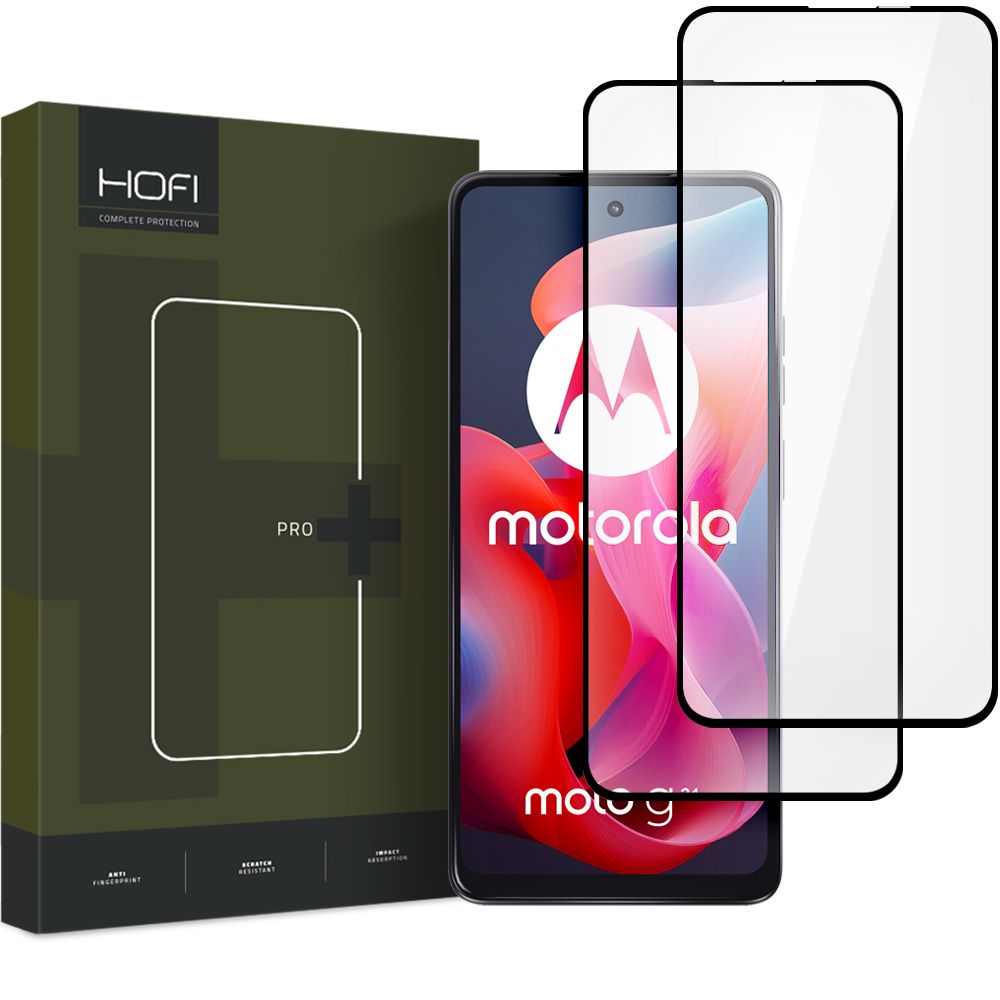 Προστατευτικό οθόνης HOFI Glass PRO+ για Motorola Moto Moto G24 Power / G04 / G24 / E14, γυάλινη ασπίδα, πλήρης κόλλα, σετ 2 τεμαχίων, 2.5D, μαύρο 