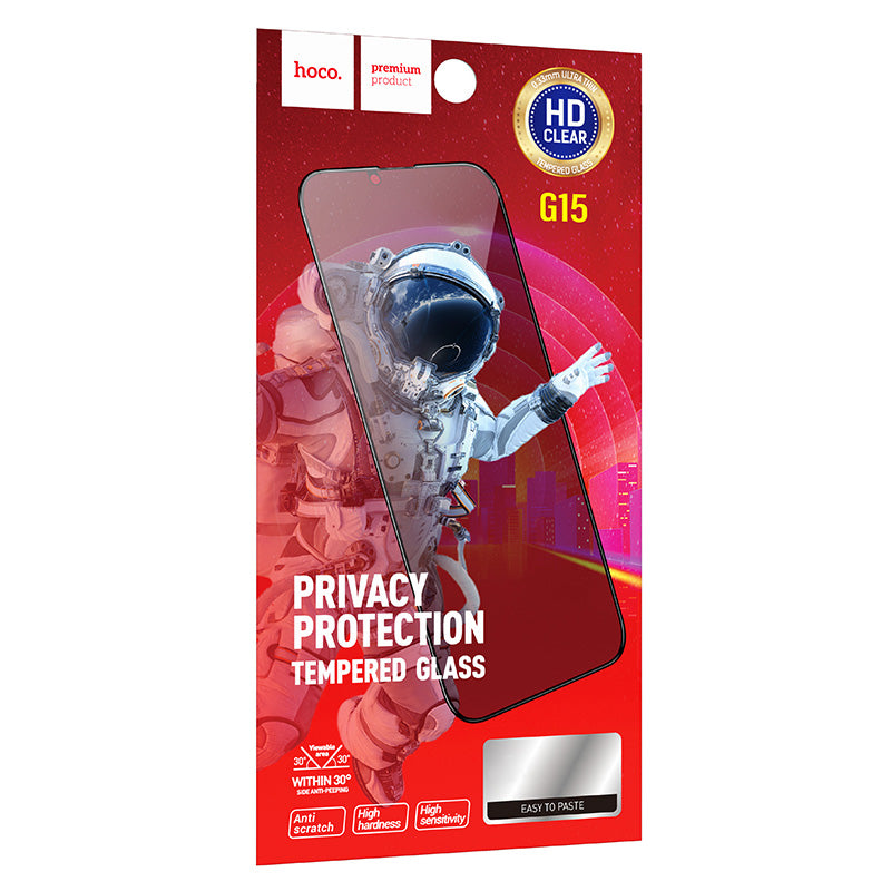 Προστατευτική Μεμβράνη Οθόνης Privacy HOCO G15 για Apple iPhone 16 Pro Max, Ενισχυμένο Γυαλί, Πλήρης Κόλληση, 5D