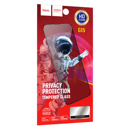 Προστατευτική Μεμβράνη Οθόνης Privacy HOCO G15 για Apple iPhone 16 Pro Max, Ενισχυμένο Γυαλί, Πλήρης Κόλληση, 5D