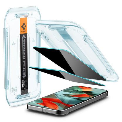 Προστατευτική μεμβράνη οθόνης Privacy Spigen GlastR EZ FIT για Google Pixel 9 Pro XL, Ασφαλισμένο γυαλί, Πλήρης κόλλα, Σετ 2 τεμαχίων AGL09313