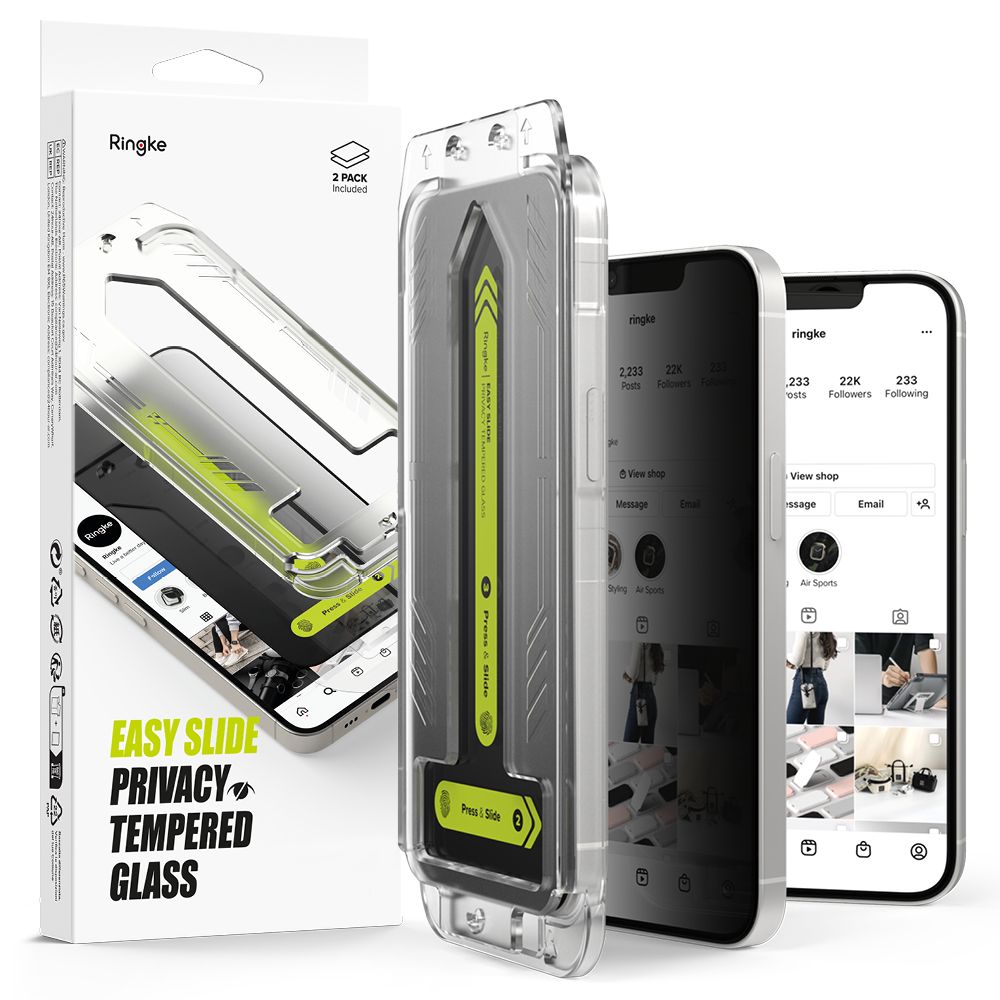 Προστατευτική Μεμβράνη Οθόνης Privacy Ringke Easy Slide για Apple iPhone 16e / 14 / 13 Pro / 13, Ενισχυμένο Γυαλί, Πλήρης Κόλληση, Σετ 2 τεμαχίων