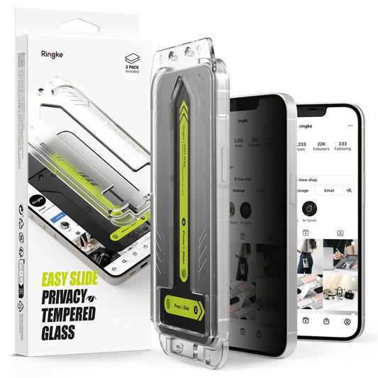 Προστατευτική Μεμβράνη Οθόνης Privacy Ringke Easy Slide για Apple iPhone 16e / 14 / 13 Pro / 13, Ενισχυμένο Γυαλί, Πλήρης Κόλληση, Σετ 2 τεμαχίων