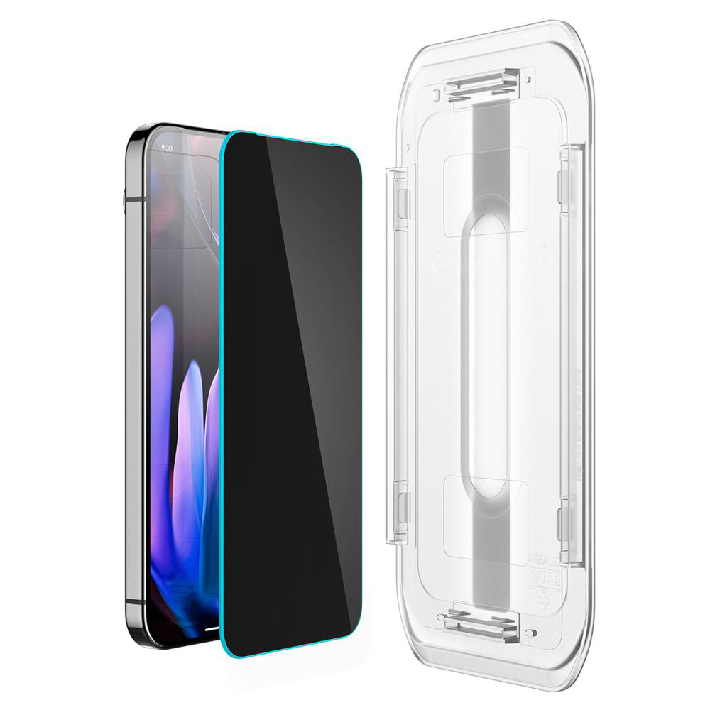 Προστατευτική μεμβράνη οθόνης Privacy Spigen GlastR EZ FIT για Google Pixel 9 / 9 Pro, Ασφαλισμένο γυαλί, Πλήρης κόλλα, Σετ 2 τεμαχίων
