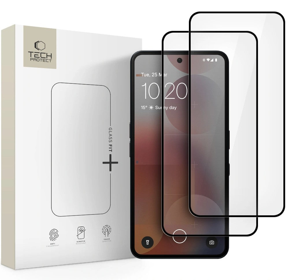 Προστατευτική Μεμβράνη Οθόνης Tech-Protect FIT+ για Nothing Phone (3a) / Phone (3a) Pro, Ενισχυμένο Γυαλί, Πλήρης Κόλληση, Σετ 2 τεμαχίων, 2.5D, Μαύρη