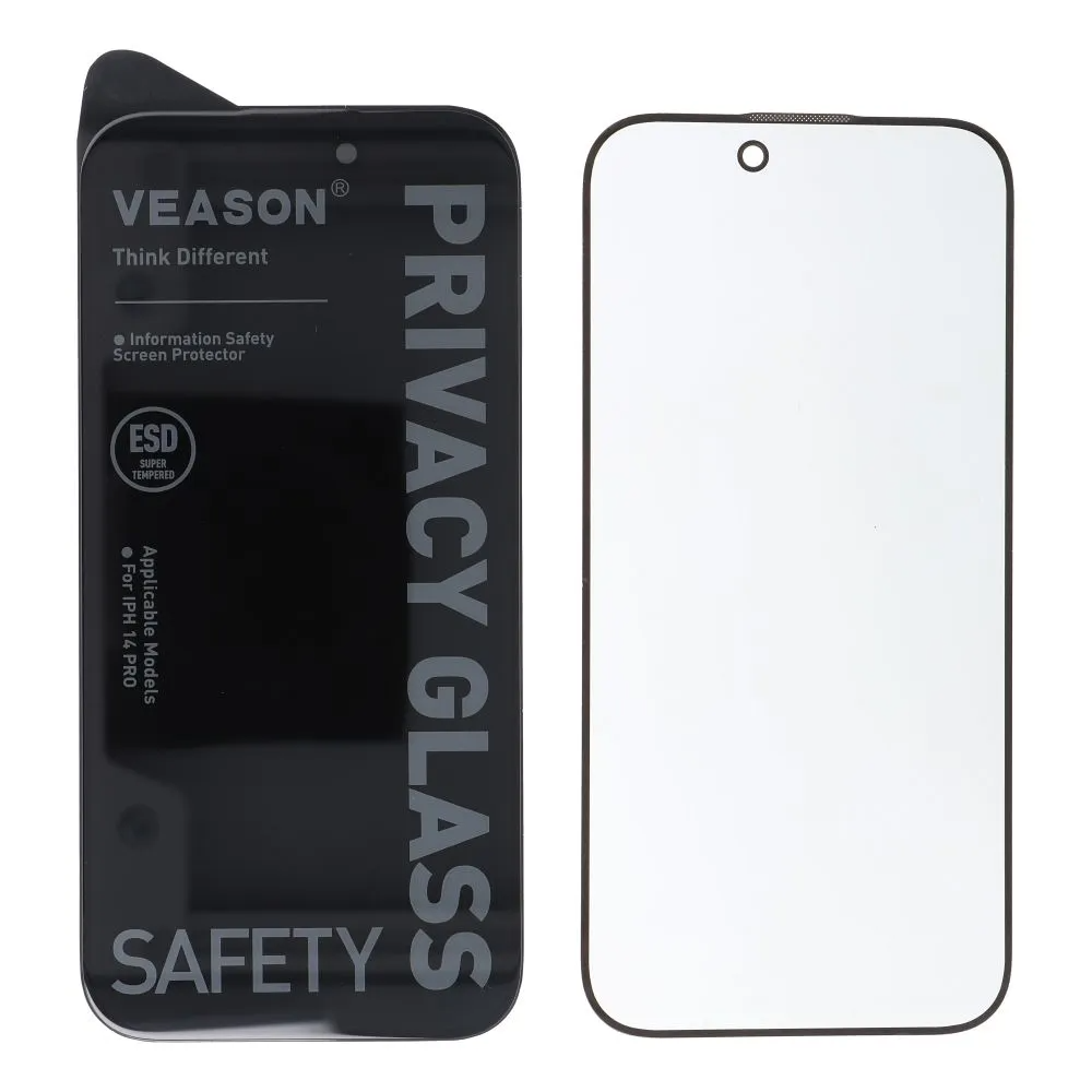 Προστατευτική μεμβράνη οθόνης Privacy Veason για Apple iPhone 17e / 16e / 14 / 13 Pro, Ασφαλισμένο γυαλί, Πλήρης κόλλα, 6D
