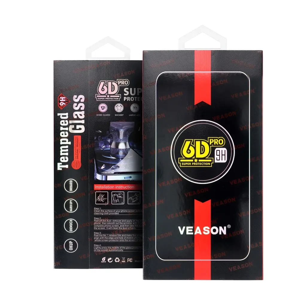 Προστατευτική μεμβράνη οθόνης Veason PRO για Apple iPhone 17 / 16 Pro, Ασφαλισμένο γυαλί, Πλήρης κόλλα, 6D, Μαύρο