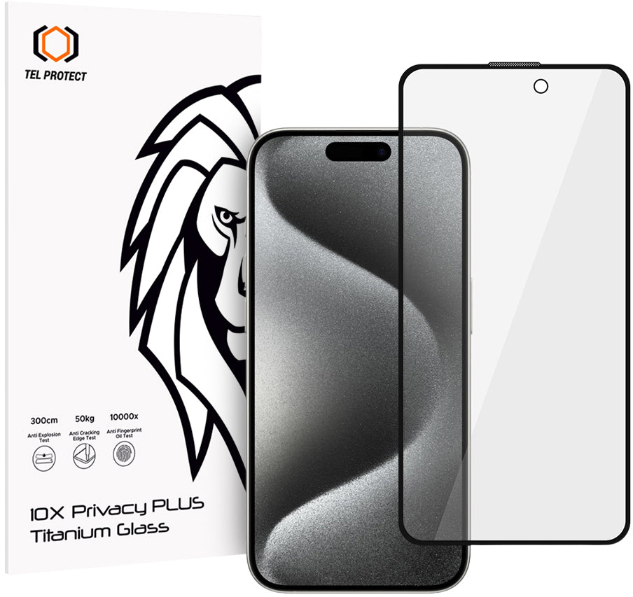 Tel Protect 10X Plus Titanium Privacy Screen Protector for Apple iPhone 17 / 16 Pro, Tempered Glass, Full Glue
