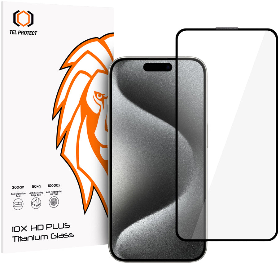 Προστατευτικό οθόνης Tel Protect 10X HD Plus Titanium για Apple iPhone 17 / 16 Pro, Σκληρυμένο Γυαλί, Full Glue, Μαύρο