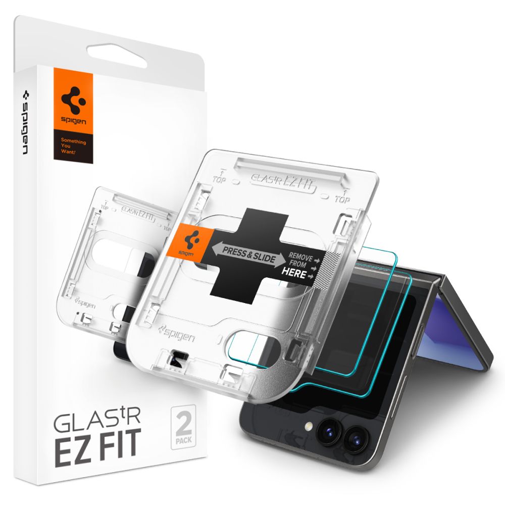 Προστατευτικό οθόνης Spigen EZ FIT για Samsung Galaxy Z Flip6 F741, με γυάλινη θωράκιση, πλήρης κόλλα, σετ 2 τεμαχίων, 2.5D, 2.5D, εξωτερική οθόνη AGL07972