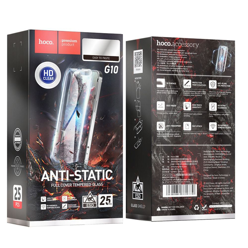 Προστατευτική Μεμβράνη Οθόνης HOCO για Apple iPhone 14 Pro Max, Ενισχυμένο Γυαλί, Πλήρης Κόλληση, Σετ 25 τεμαχίων, Μαύρη