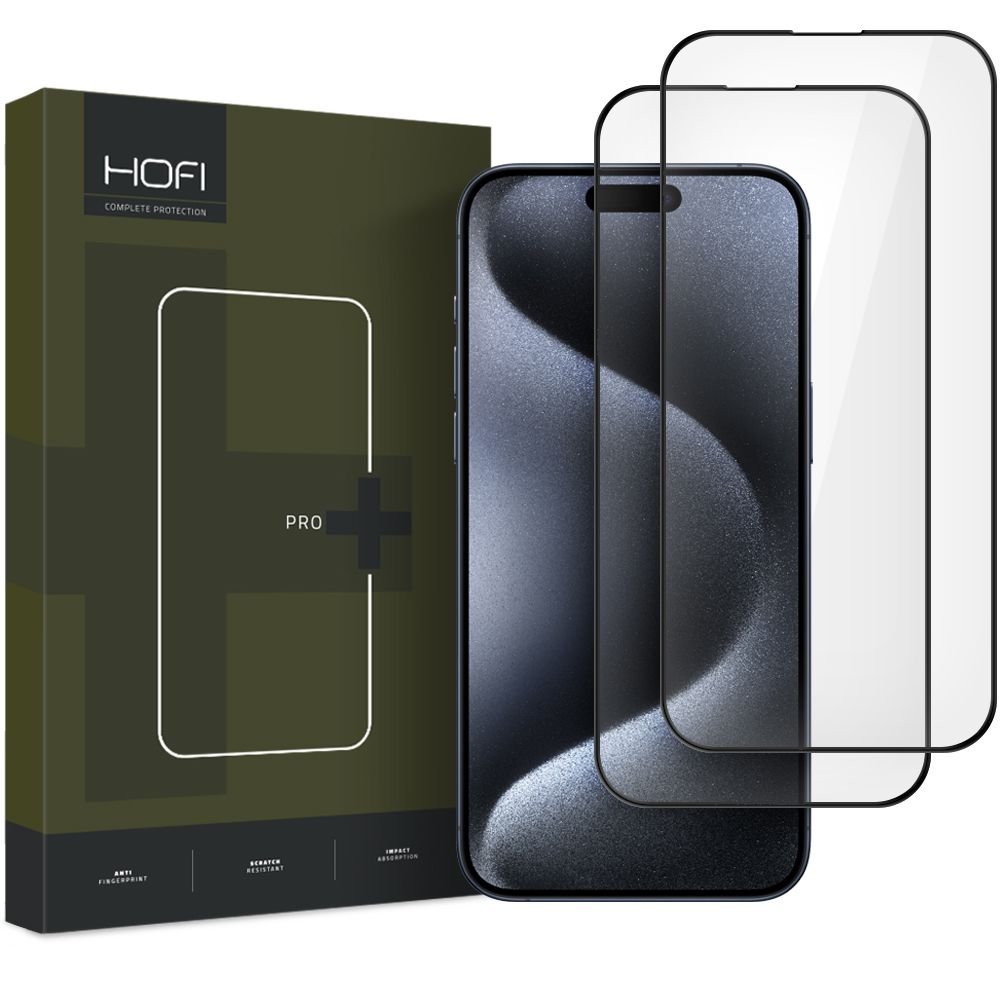 Προστατευτικό οθόνης HOFI Glass PRO+ για Apple iPhone 16, γυάλινη ασπίδα, πλήρης κόλληση, σετ 2 τεμαχίων, 2.5D, μαύρο 