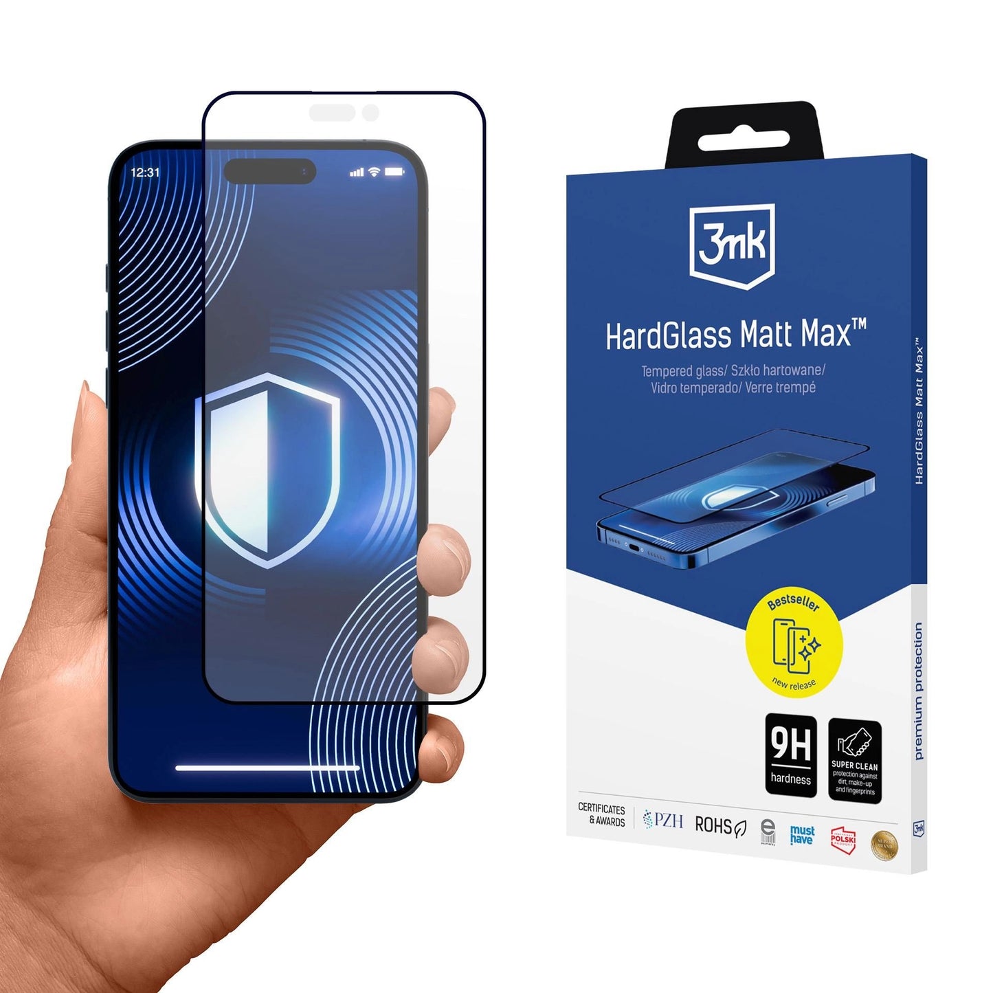 3MK Προστατευτικό οθόνης HardGlass Matt Matt Max για Apple iPhone 16 Pro, Προστασία από γυαλί, Πλήρης κόλληση, Μαύρο 