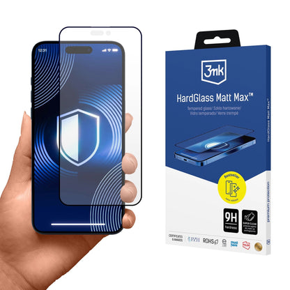 3MK Προστατευτικό οθόνης HardGlass Matt Matt Max για Apple iPhone 16 Pro, Προστασία από γυαλί, Πλήρης κόλληση, Μαύρο 