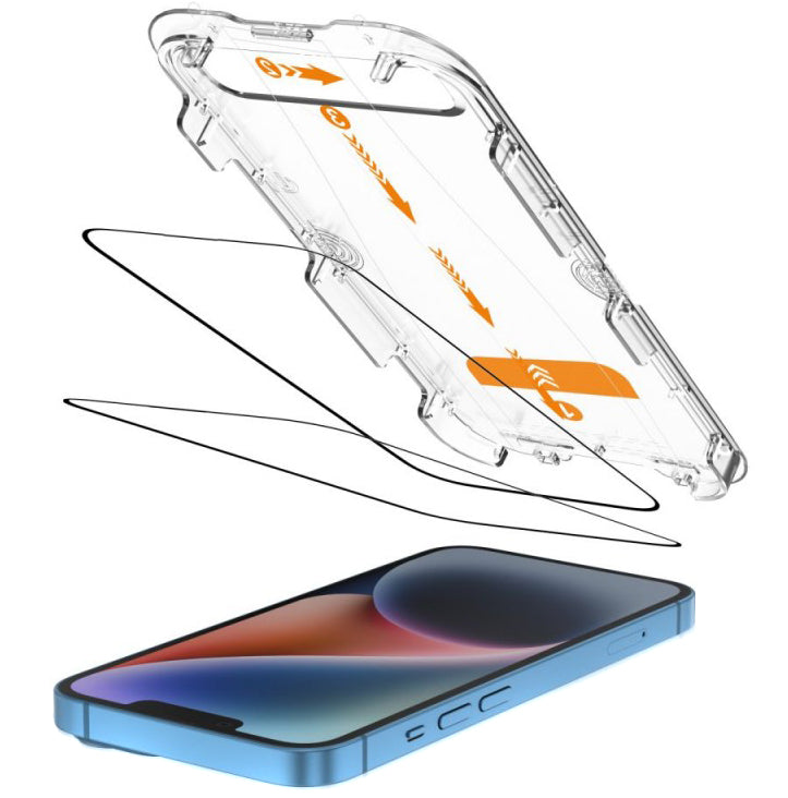 Προστατευτική Μεμβράνη Οθόνης Tech-Protect Quick Set+ για Apple iPhone 17e / 16e / 14 / 13 Pro, Ενισχυμένο Γυαλί, Πλήρης Κόλληση, Σετ 2 τεμαχίων, Μαύρη