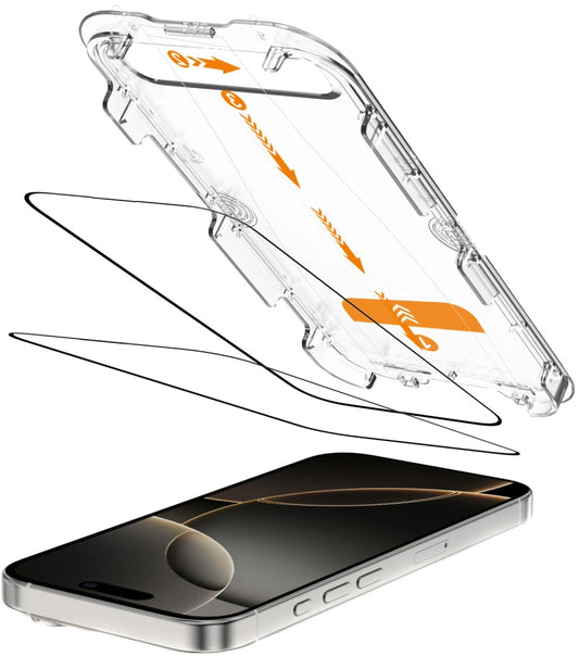 Προστατευτική Μεμβράνη Οθόνης Tech-Protect Quick Set+ για Apple iPhone 16 Pro, Ενισχυμένο Γυαλί, Πλήρης Κόλληση, Σετ 2 τεμαχίων, Μαύρη