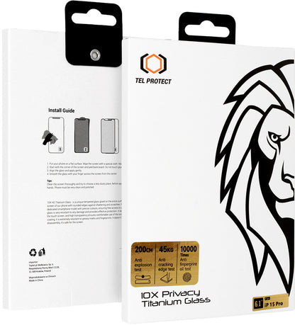 Προστατευτικό οθόνης Privacy Tel Protect 10X Plus Titanium για Apple iPhone 17 Pro Max, Σκληρυμένο Γυαλί, Full Glue