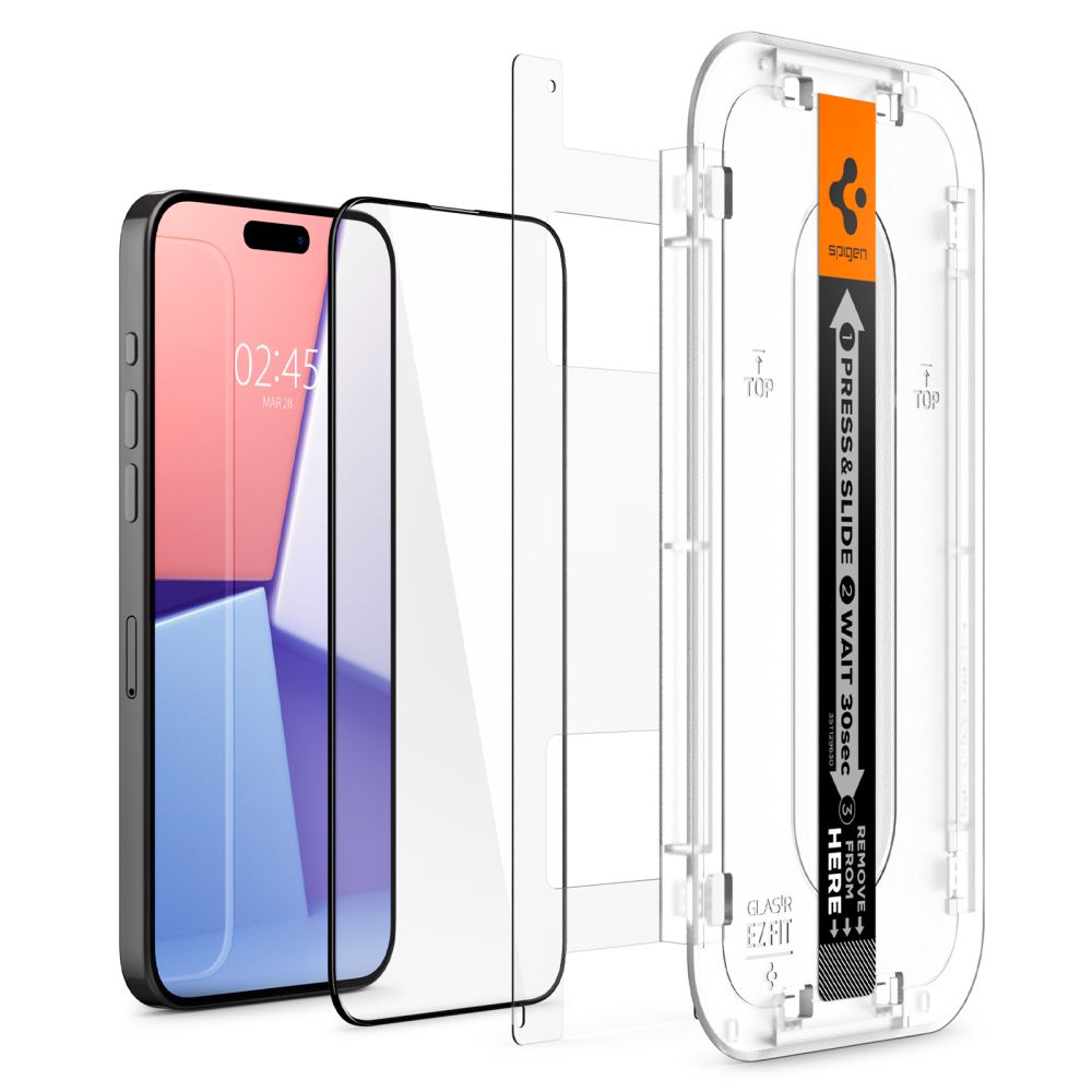 Προστατευτικό οθόνης Spigen EZ FIT για Apple iPhone 15 Pro Max, Θωρακισμένο γυαλί, Πλήρης κόλληση, 2.5D, Φιλικό προς θήκες, Μαύρο AGL06879 AGL06879 