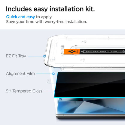 Προστατευτικό οθόνης Spigen EZ FIT Privacy για Samsung Galaxy S24 Ultra S928, προστατευτικό γυαλί, πλήρης κόλλα, σετ 2 τεμαχίων 