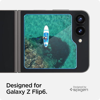 Προστατευτικό οθόνης Spigen EZ FIT για Samsung Galaxy Z Flip6 F741, με γυάλινη θωράκιση, πλήρης κόλλα, σετ 2 τεμαχίων, 2.5D, 2.5D, εξωτερική οθόνη AGL07972