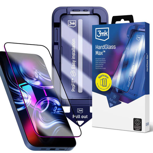 Προστατευτική μεμβράνη οθόνης 3MK HardGlass Max για Apple iPhone 18 Pro Max / 17 Pro Max, Ασφαλισμένο γυαλί, Πλήρης κόλλα, Μαύρο