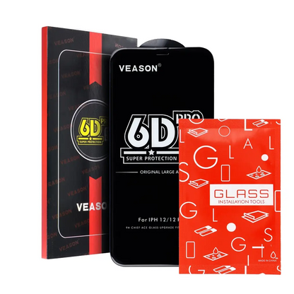 Προστατευτική μεμβράνη οθόνης Veason PRO για Apple iPhone 17 / 16 Pro, Ασφαλισμένο γυαλί, Πλήρης κόλλα, 6D, Μαύρο