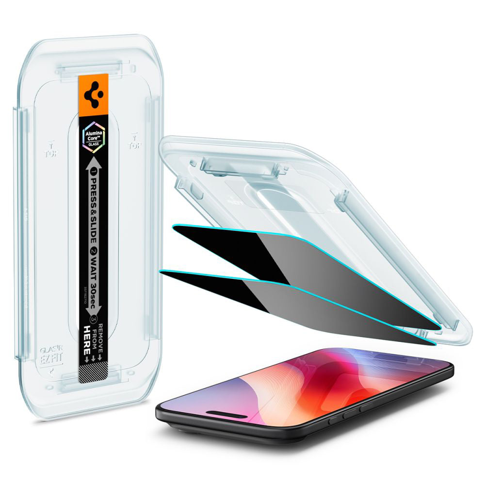 Προστατευτική Μεμβράνη Οθόνης Privacy Spigen GlastR EZ FIT για Apple iPhone 17 Air, Ενισχυμένο Γυαλί, Full Glue, Σετ 2 τεμαχίων