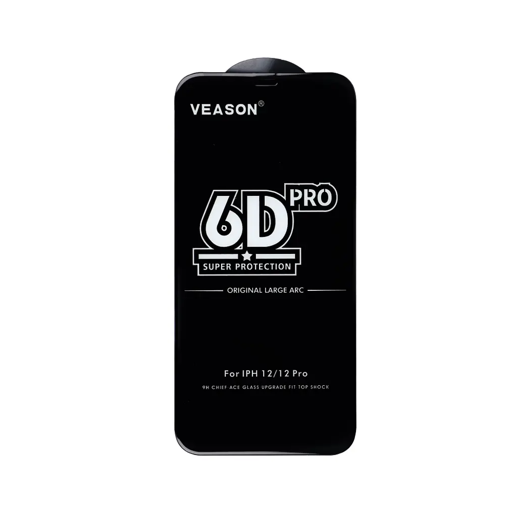 Προστατευτική μεμβράνη οθόνης Veason PRO για Apple iPhone 17 / 16 Pro, Ασφαλισμένο γυαλί, Πλήρης κόλλα, 6D, Μαύρο