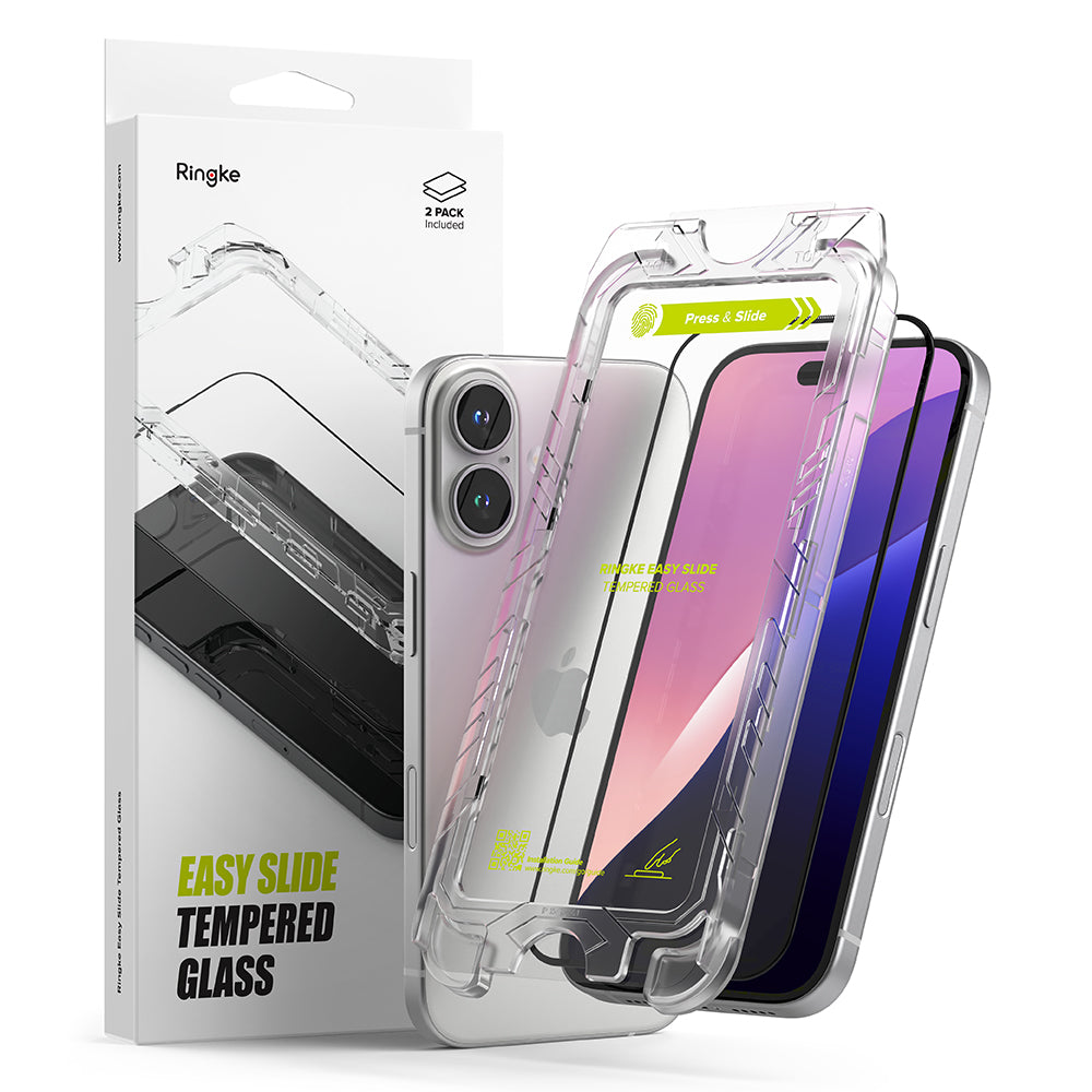 Προστατευτικό οθόνης Ringke Easy Slide για Apple iPhone 16 Plus / 15 Plus, με προστασία γυαλιού, πλήρης κόλληση, σετ 2 τεμαχίων, μαύρο