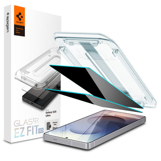 Προστατευτική μεμβράνη οθόνης Privacy Spigen GlastR EZ FIT HD για Samsung Galaxy S25 Ultra S938, Ασφαλισμένο γυαλί, Πλήρης κόλλα, Σετ 2 τεμαχίων AGL09335