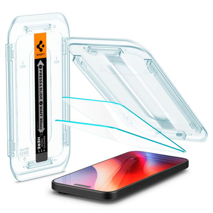 Προστατευτική Μεμβράνη Οθόνης Spigen GlastR EZ FIT για Apple iPhone 17 Pro / 17 / 16 Pro, Ενισχυμένο Γυαλί, Πλήρης Κόλληση, Σετ 2 τεμαχίων