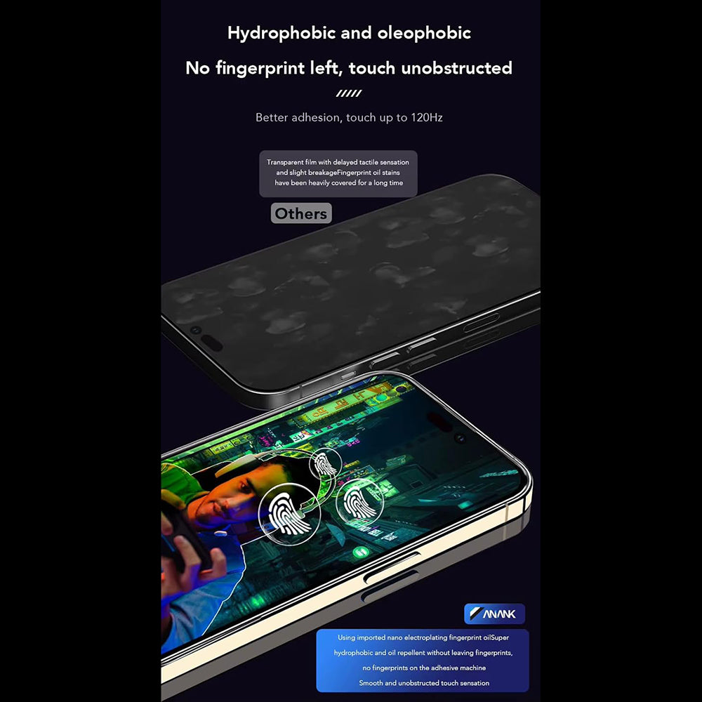 Προστατευτική μεμβράνη οθόνης Anank Anti-Fingerprint για Apple iPhone 14 Pro Max, ασφαλισμένο γυαλί, πλήρης κόλλα, 2.5D, μαύρο