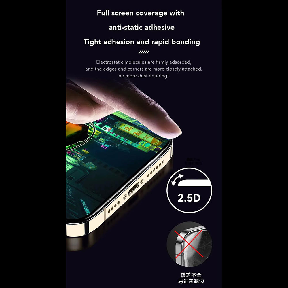 Προστατευτική μεμβράνη οθόνης Anank Anti-Fingerprint για Apple iPhone 15, Ασφαλισμένο γυαλί, Πλήρης κόλλα, 2.5D, Μαύρο