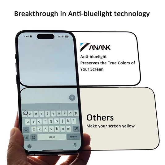 Προστατευτική μεμβράνη οθόνης Anti Blue Light Anank για Apple iPhone 14 Pro, Ασφαλισμένο γυαλί, Πλήρης κόλλα, 2.5D, Μαύρο