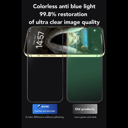 Προστατευτική μεμβράνη οθόνης Anti Blue Light Anank για Apple iPhone 15, Ασφαλισμένο γυαλί, Πλήρης κόλλα, 2.5D, Μαύρο