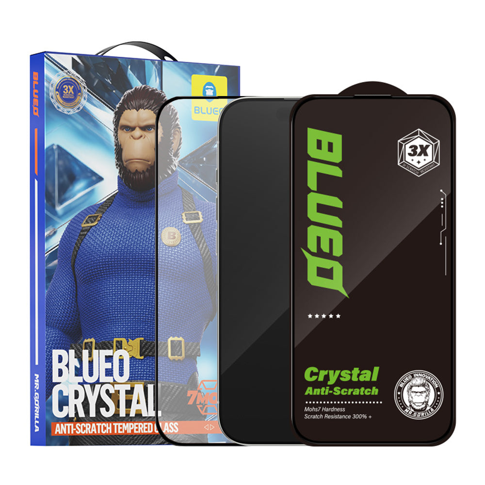 Προστατευτική μεμβράνη οθόνης Blueo Crystal Anti-Scratch για Apple iPhone 16 Plus / 15 Plus, Ασφαλισμένο γυαλί, Πλήρης κόλλα, Μαύρο