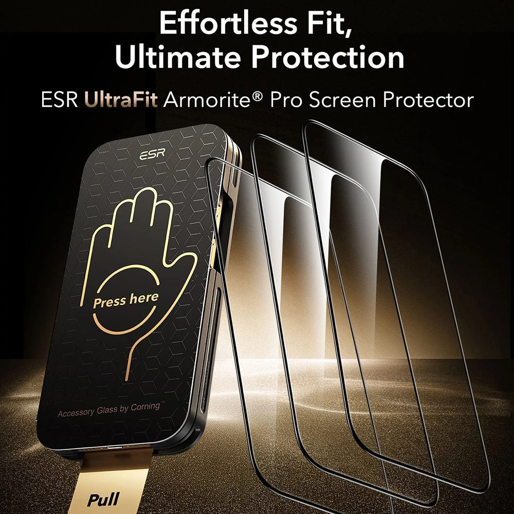 Προστατευτική Μεμβράνη Οθόνης ESR Corning UltraFit για Apple iPhone 17 Pro, Ενισχυμένο Γυαλί, Full Glue, Σετ 3 τεμαχίων