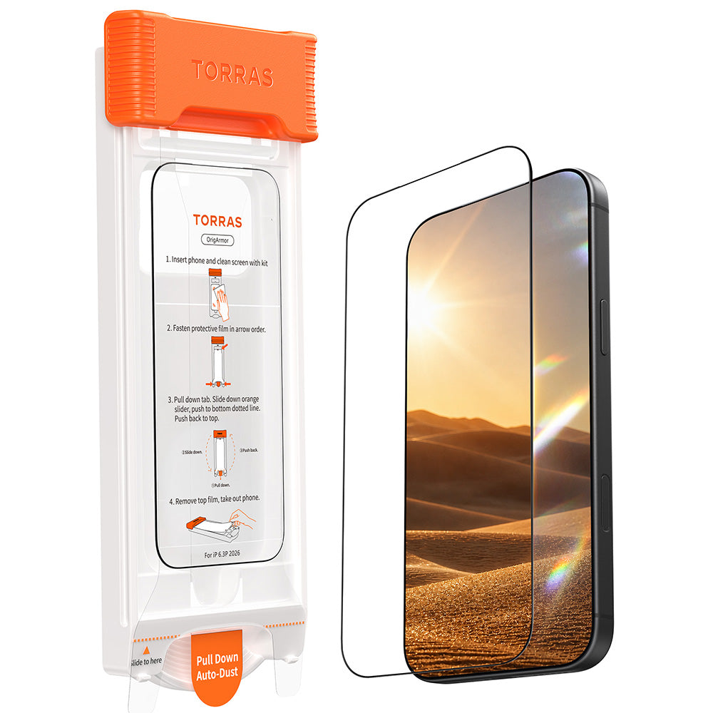 Προστατευτική μεμβράνη οθόνης Torras OrigArmor για Apple iPhone 18 Pro Max / 17 Pro Max, Ενισχυμένο γυαλί, Πλήρης κόλλα