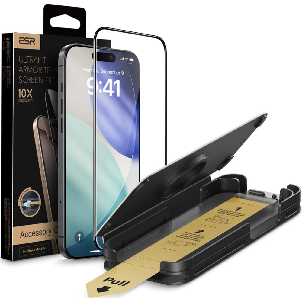 Προστατευτική μεμβράνη οθόνης ESR Armorite Pro UltraFit για Apple iPhone 18 Pro / 17 Pro, Ασφαλισμένο γυαλί, Πλήρης κόλλα, Μαύρο