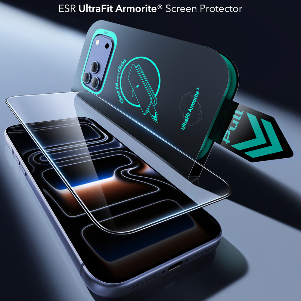 Προστατευτική μεμβράνη οθόνης ESR Armorite UltraFit για Apple iPhone 18 Pro / 17 Pro, Ασφαλισμένο γυαλί, Πλήρης κόλλα, Σετ 2 τεμαχίων, Μαύρο