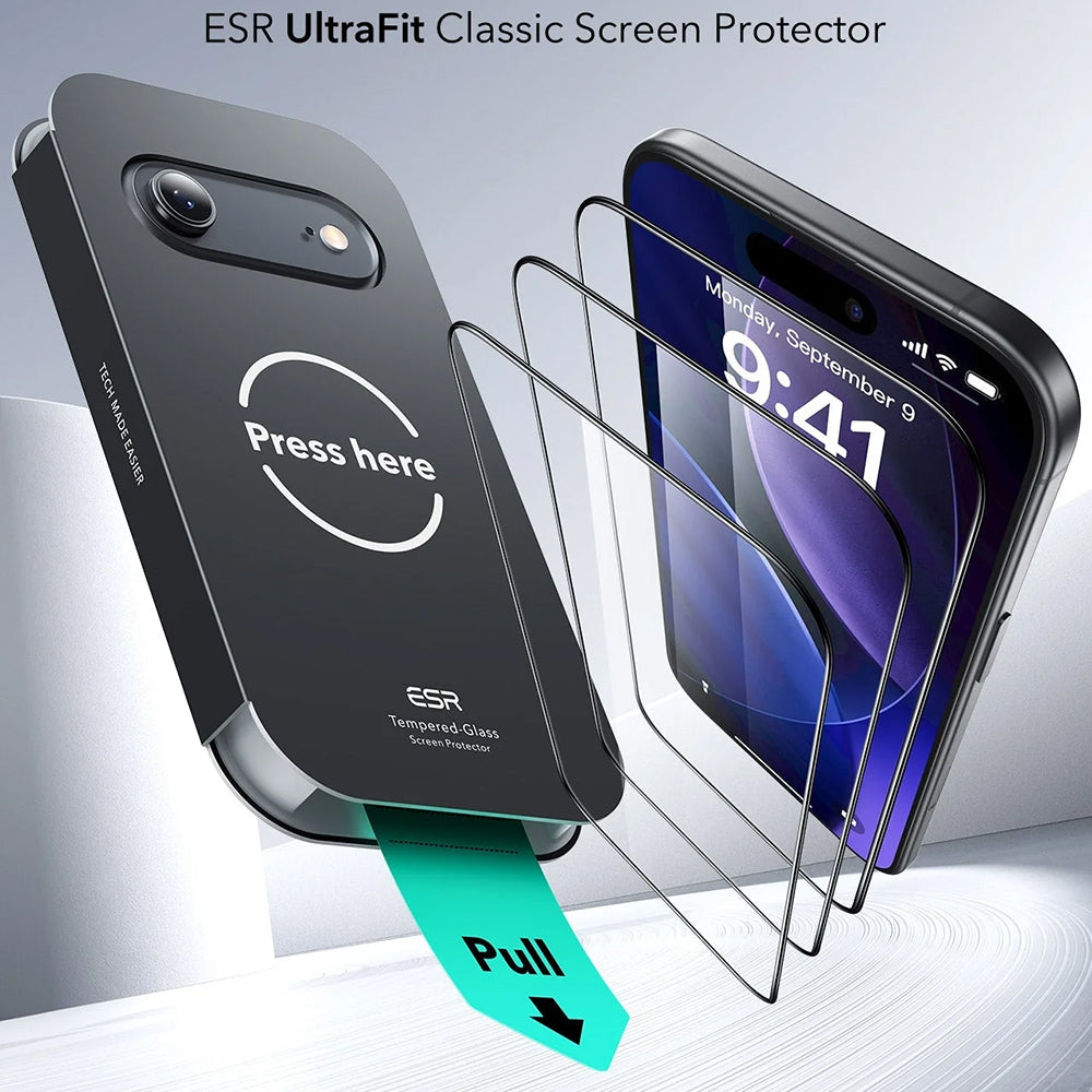 Προστατευτική Μεμβράνη Οθόνης ESR UltraFit για Apple iPhone 17 Air, Ενισχυμένο Γυαλί, Full Glue, Σετ 3 τεμαχίων