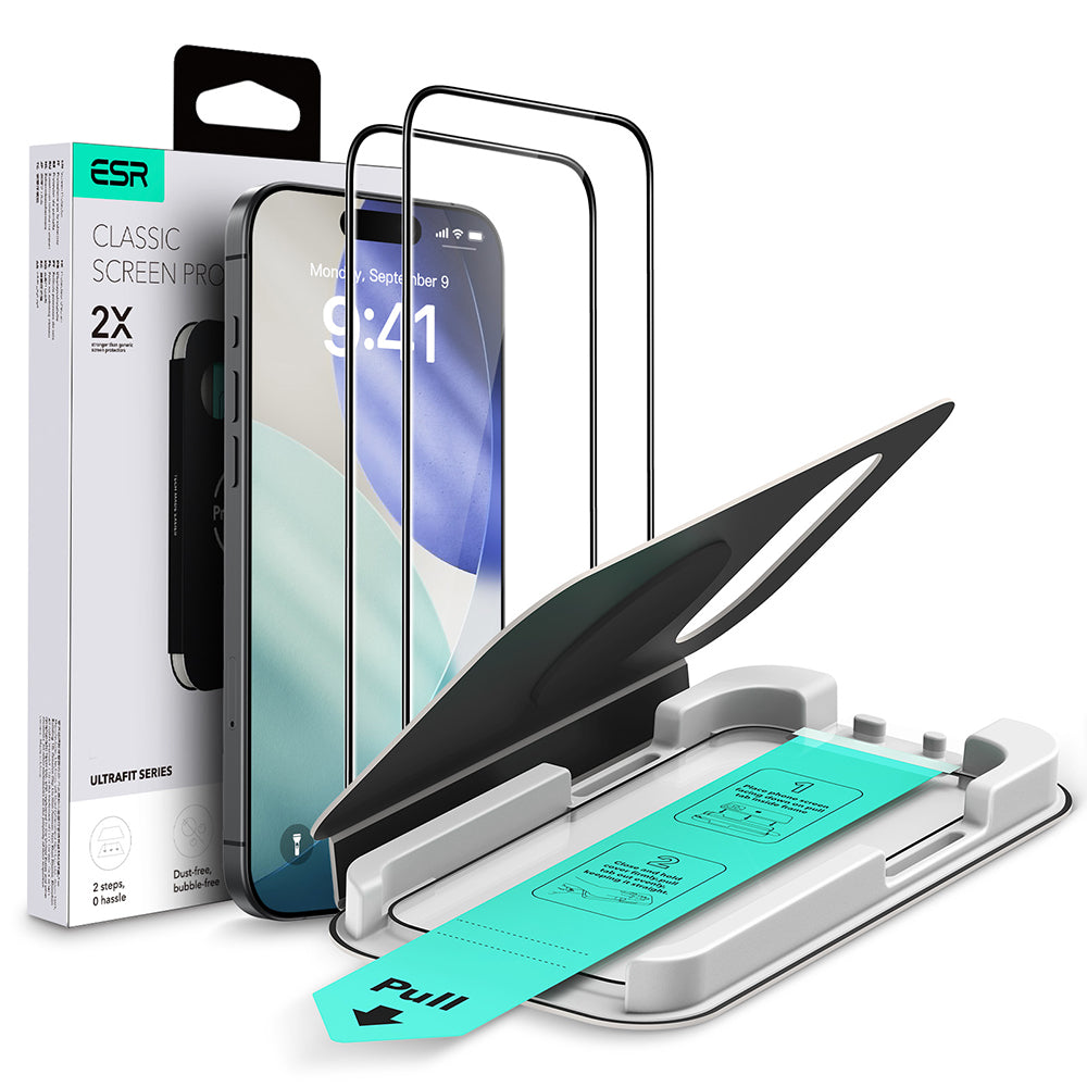 Προστατευτική Μεμβράνη Οθόνης ESR UltraFit για Apple iPhone 17 Pro, Ενισχυμένο Γυαλί, Full Glue, Σετ 2 τεμαχίων, Μαύρη