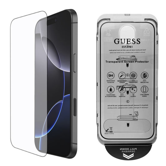 Προστατευτική Μεμβράνη Οθόνης Guess Classic Outline για Apple iPhone 16 Pro Max, Ενισχυμένο Γυαλί, Full Glue, 2.5D, Μαύρη GUTGP16XBOKGCIT