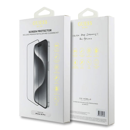 Προστατευτική Μεμβράνη Οθόνης Guess Classic Outline για Apple iPhone 16 Pro, Ενισχυμένο Γυαλί, Full Glue, 2.5D, Μαύρη GUTGP16LBOKGCIT