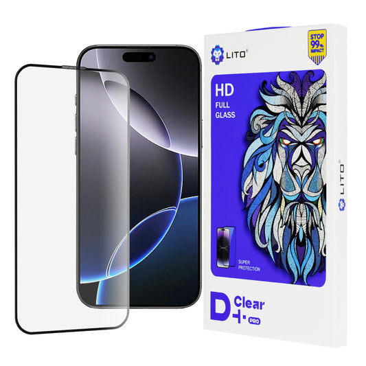 Προστατευτική μεμβράνη οθόνης Lito D+ Pro για Apple iPhone 16 Pro Max, Ασφαλισμένο γυαλί, Πλήρης κόλλα, Μαύρο