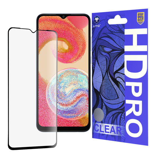 Προστατευτική μεμβράνη οθόνης Lito HD Pro Clear για Samsung Galaxy A04e A042 / M04 M045, Ασφαλισμένο γυαλί, Πλήρης κόλλα, Μαύρο
