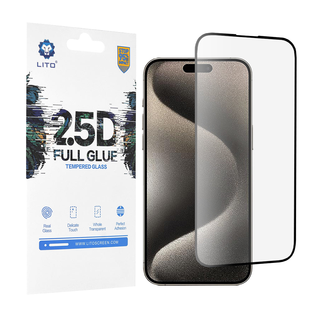 Προστατευτική μεμβράνη οθόνης Lito για Apple iPhone 15 Pro Max, Ασφαλισμένο γυαλί, Full Glue, 2.5D, Μαύρο