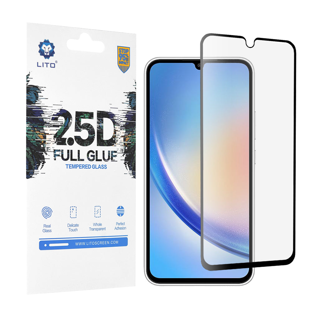 Προστατευτική μεμβράνη οθόνης Lito για Samsung Galaxy A34 A346, ασφαλισμένο γυαλί, πλήρης κόλλα, 2.5D, μαύρο